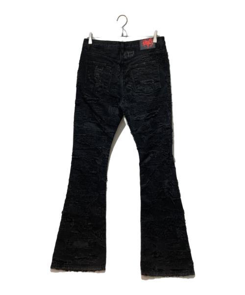 EMO STANCE CLUB（エモスタンスクラブ）EMO STANCE CLUB (エモスタンスクラブ) Boro Destroyed Flared Jeans ブラック サイズ:１の古着・服飾アイテム