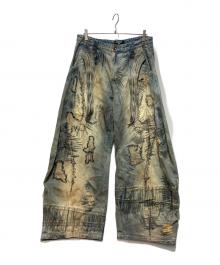 PERSONSOUL（パーソンソウル）の古着「STAIN EMBROIDERY CURVED JEANS」｜ブルー