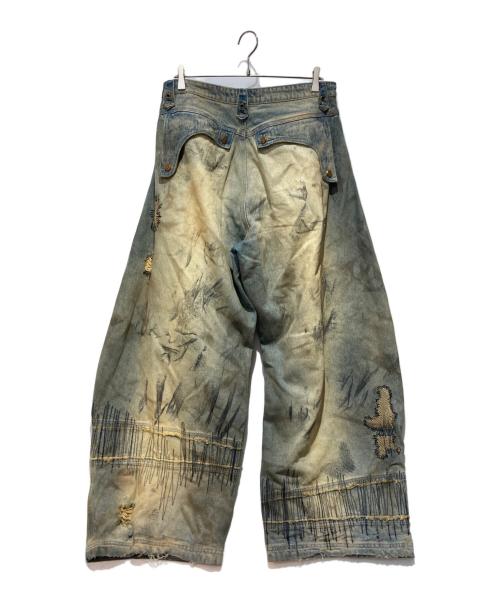 PERSONSOUL（パーソンソウル）PERSONSOUL (パーソンソウル) STAIN EMBROIDERY CURVED JEANS ブルー サイズ:XXLの古着・服飾アイテム