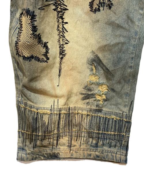 PERSONSOUL（パーソンソウル）PERSONSOUL (パーソンソウル) STAIN EMBROIDERY CURVED JEANS ブルー サイズ:XXLの古着・服飾アイテム