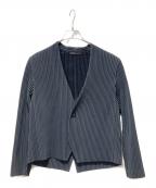 ISSEY MIYAKE HOMME PLISSEイッセイミヤケ オムプリッセ）の古着「プリーツノーカラージャケット」｜グレー