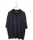 AURALEEオーラリー）の古着「Washable Wool Rib Knit Big Polo」｜ブラック