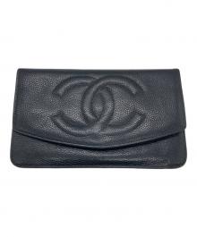 CHANEL（シャネル）の古着「キャビアスキンロングウォレット」｜ブラック