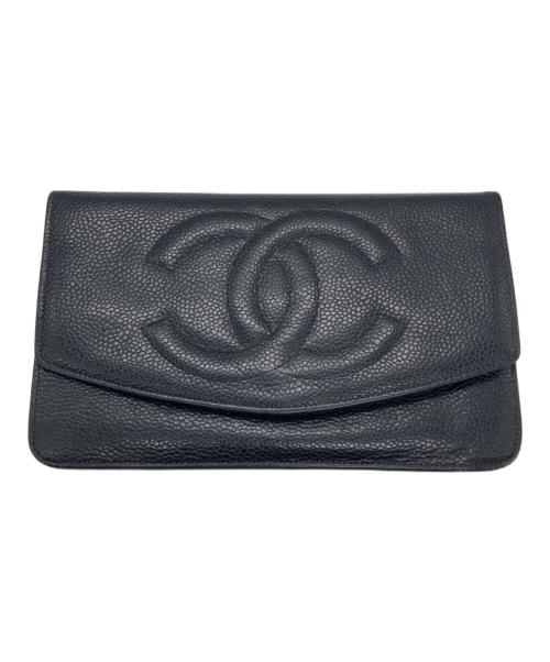 CHANEL（シャネル）CHANEL (シャネル) キャビアスキンロングウォレット ブラックの古着・服飾アイテム
