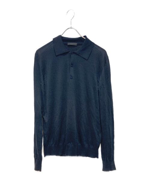 PRADA（プラダ）PRADA (プラダ) シルク混ニットポロシャツ ブラック サイズ:48の古着・服飾アイテム