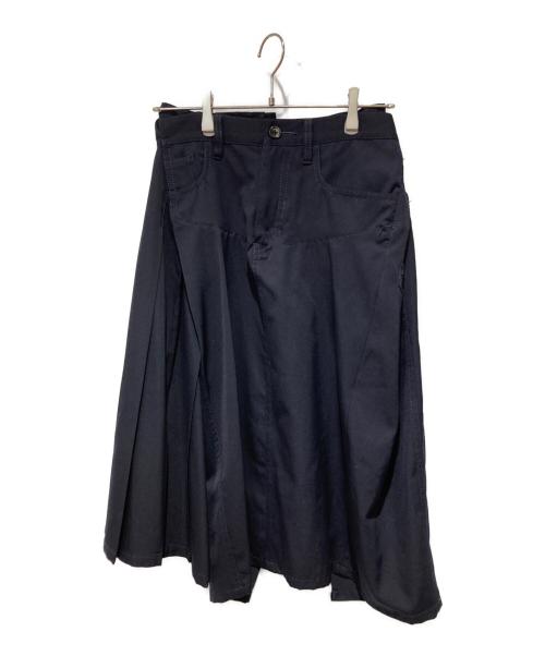 JUNYA WATANABE COMME des GARCONS（(ジュンヤワタナベ コムデギャルソン）JUNYA WATANABE COMME des GARCONS ((ジュンヤワタナベ コムデギャルソン) ウール プリーツ アシンメトリー スカート ネイビー サイズ:Sの古着・服飾アイテム