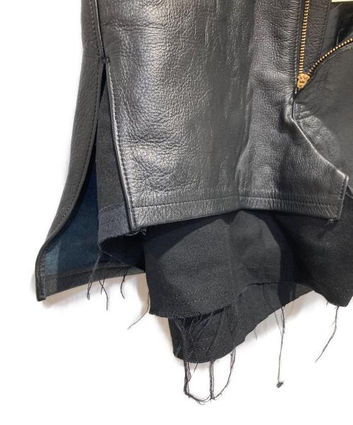 JUNYA WATANABE COMME des GARCONS（(ジュンヤワタナベ コムデギャルソン）JUNYA WATANABE COMME des GARCONS ((ジュンヤワタナベ コムデギャルソン) フリルレイヤードカウレザースカート ブラック サイズ:XSの古着・服飾アイテム