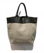 BOTTEGA VENETAボッテガベネタ）の古着「トートバッグキャンバス×レザー」｜ブラック×ベージュ