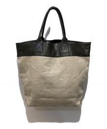 BOTTEGA VENETA（ボッテガベネタ）の古着「トートバッグキャンバス×レザー」｜ブラック×ベージュ