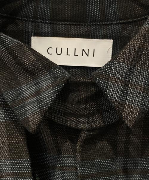 CULLNI（クルニ）CULLNI (クルニ) Wool Check Cross Weave Asymmetrical Cropped Chin Tab Shirt ブラック×グリーン サイズ:2の古着・服飾アイテム