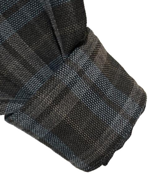 CULLNI（クルニ）CULLNI (クルニ) Wool Check Cross Weave Asymmetrical Cropped Chin Tab Shirt ブラック×グリーン サイズ:2の古着・服飾アイテム