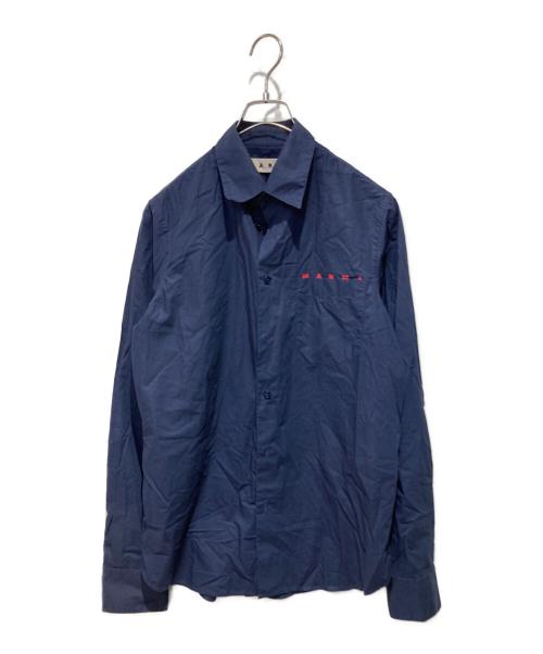 MARNI（マルニ）MARNI (マルニ) ロゴプリントコットンシャツ ネイビー サイズ:46の古着・服飾アイテム
