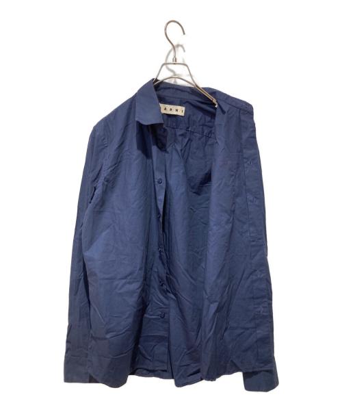 MARNI（マルニ）MARNI (マルニ) ロゴプリントコットンシャツ ネイビー サイズ:46の古着・服飾アイテム
