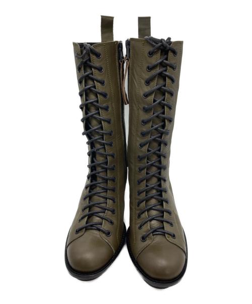 HISUI（ヒスイ）HISUI (ヒスイ) サイドジップヒールブーツ グリーン サイズ:24の古着・服飾アイテム
