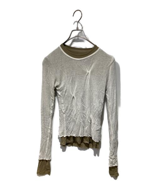TODAYFUL（トゥデイフル）TODAYFUL (トゥデイフル) Tuck Layered Long T-shirts グリーン×ベージュ サイズ: Freeの古着・服飾アイテム