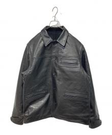 EDWIN（エドウィン）の古着「LEATHER CAR COAT」｜ブラック