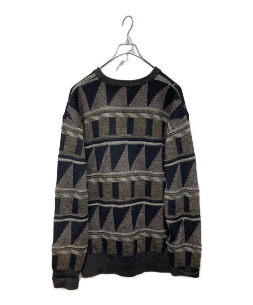 ISSEY MIYAKE MEN（イッセイミヤケメン）ISSEY MIYAKE MEN (イッセイミヤケメン) 幾何学柄 ニット ブラウン×ブラック サイズ:FREEの古着・服飾アイテム