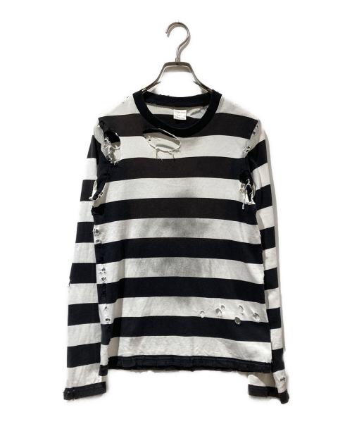 NUMBER (N)INE（ナンバーナイン）NUMBER (N)INE (ナンバーナイン) ダメージボーダーカットソー ホワイト×ブラック サイズ:１の古着・服飾アイテム