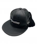 SUPREMEシュプリーム）の古着「LEATHER EARFLAP BOX LOGO CAP」｜ブラック