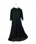 BORDERS at BALCONYボーダーズアットバルコニー）の古着「BORDER CUFF TWILL リタッチブルスリーブワンピース」｜ブラック