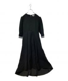 BORDERS at BALCONY（ボーダーズアットバルコニー）の古着「BORDER CUFF TWILL リタッチブルスリーブワンピース」｜ブラック