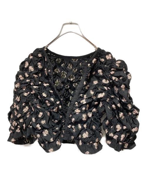 CLANE（クラネ）CLANE (クラネ) MINAMI TANAKA (ミナミ タナカ) W FACE FLOWER JACQUARD SHIRRING TOPS ブラック サイズ:１の古着・服飾アイテム