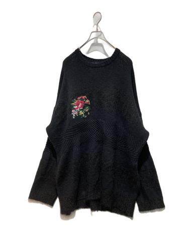 DAIRIKU Flower Pattern Hand Knittingブラック 中古・古着通販】DAIRIKU (ダイリク) Flower Cross Embroidery Border