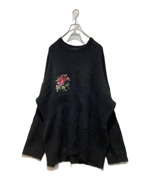 DAIRIKU（ダイリク）DAIRIKU (ダイリク) Flower Cross Embroidery Border Knit ブラック サイズ:ＦＲＥＥの古着・服飾アイテム