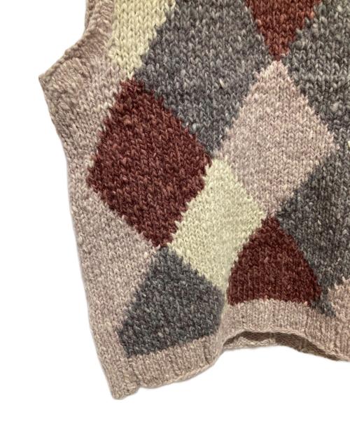 DRIES VAN NOTEN（ドリスヴァンノッテン）DRIES VAN NOTEN (ドリスヴァンノッテン) アーガイル柄ニットベスト ベージュ サイズ:Mの古着・服飾アイテム