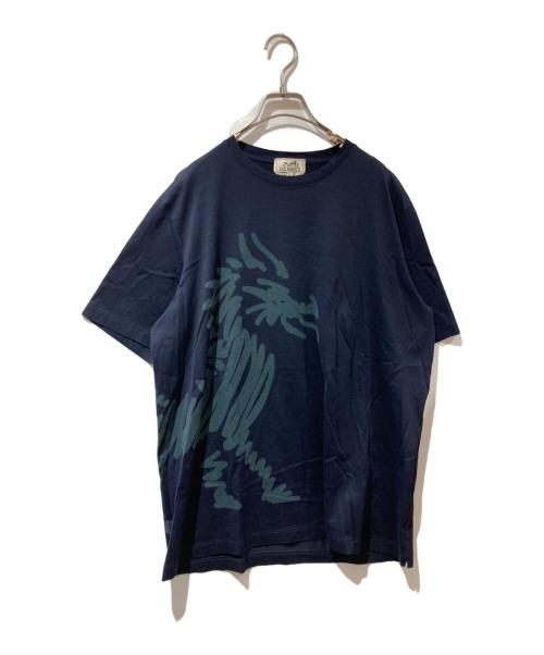 HERMES（エルメス）HERMES (エルメス) ドラゴンプリントTシャツ ネイビー サイズ:XLの古着・服飾アイテム