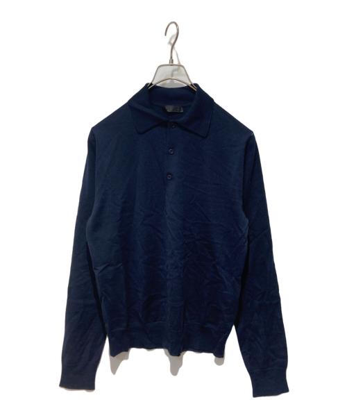 PRADA（プラダ）PRADA (プラダ) ニットポロシャツ ネイビー サイズ:46の古着・服飾アイテム
