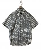 stussyステューシー）の古着「花柄ストライプ切替S/Sシャツ」｜グレー