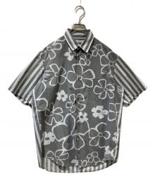 stussy（ステューシー）の古着「花柄ストライプ切替S/Sシャツ」｜グレー