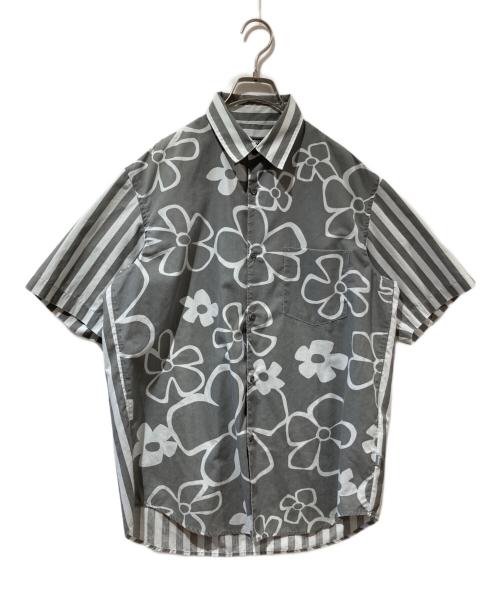 stussy（ステューシー）stussy (ステューシー) 花柄ストライプ切替S/Sシャツ グレー サイズ:Mの古着・服飾アイテム
