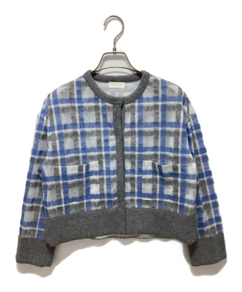 BALLSEY（ボールジィ）BALLSEY (ボールジィ) ヘアリープラッドエンブロイダリーコンビ ショートクルーネックジャケット グレー サイズ:36の古着・服飾アイテム