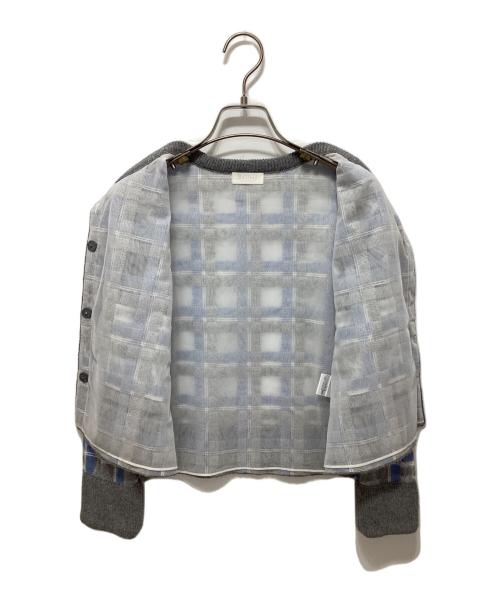 BALLSEY（ボールジィ）BALLSEY (ボールジィ) ヘアリープラッドエンブロイダリーコンビ ショートクルーネックジャケット グレー サイズ:36の古着・服飾アイテム