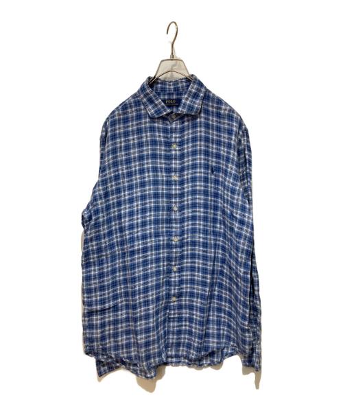 POLO RALPH LAUREN（ポロ・ラルフローレン）POLO RALPH LAUREN (ポロ・ラルフローレン) リネンチェックシャツ ブルー サイズ:Ｌの古着・服飾アイテム