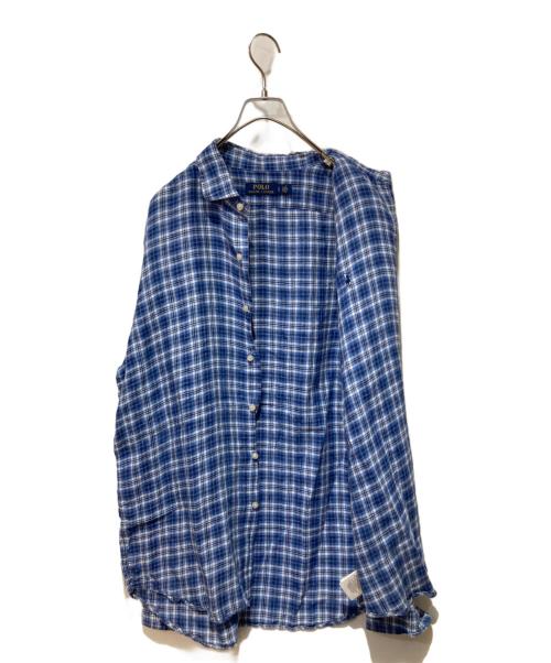 POLO RALPH LAUREN（ポロ・ラルフローレン）POLO RALPH LAUREN (ポロ・ラルフローレン) リネンチェックシャツ ブルー サイズ:Ｌの古着・服飾アイテム
