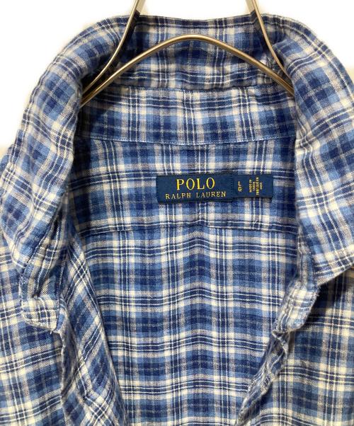 POLO RALPH LAUREN（ポロ・ラルフローレン）POLO RALPH LAUREN (ポロ・ラルフローレン) リネンチェックシャツ ブルー サイズ:Ｌの古着・服飾アイテム