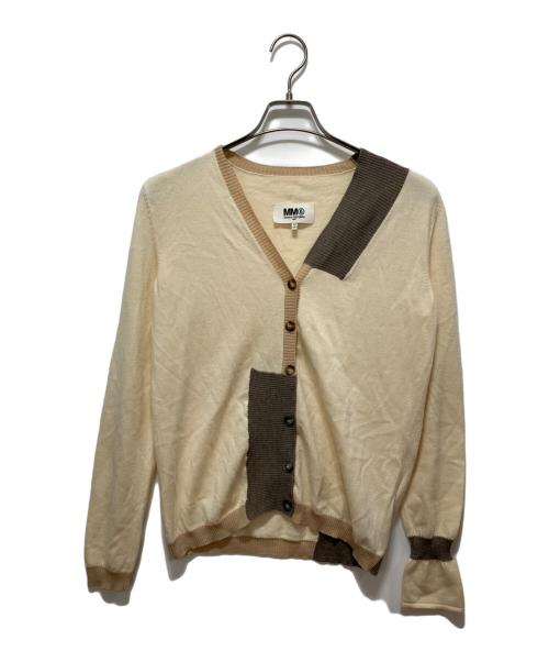MM6 Maison Margiela（エムエムシックスメゾンマルジェラ）MM6 Maison Margiela (エムエムシックスメゾンマルジェラ) バイカラーリブニットカーディガン ベージュ サイズ:Sの古着・服飾アイテム