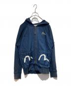 Evisu Jeansエヴィスジーンズ）の古着「デニム切替ジップパーカー」｜ネイビー