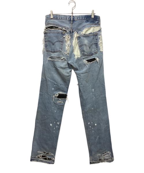 INNOCENCENYC（イノセンスニューヨーク）INNOCENCENYC (イノセンスニューヨーク) DESTROY LEATHER DENIM PANTS ブルー サイズ:33の古着・服飾アイテム