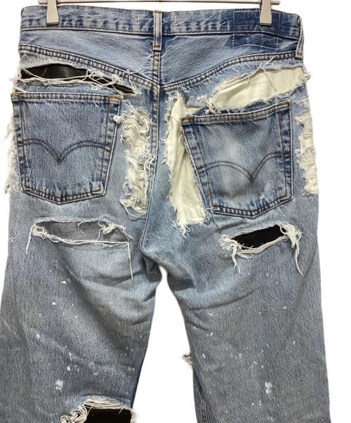 INNOCENCENYC（イノセンスニューヨーク）INNOCENCENYC (イノセンスニューヨーク) DESTROY LEATHER DENIM PANTS ブルー サイズ:33の古着・服飾アイテム