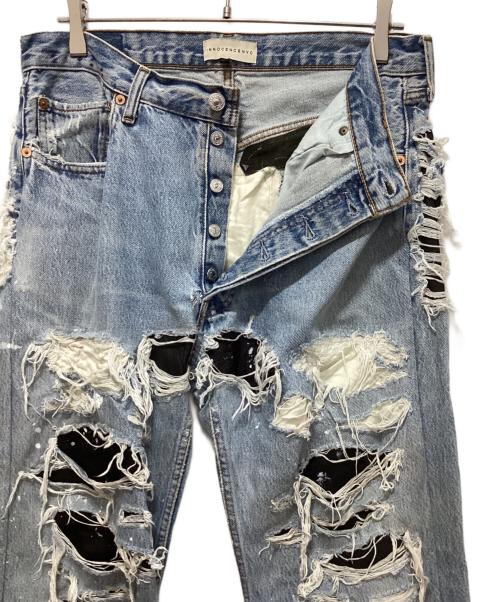 INNOCENCENYC（イノセンスニューヨーク）INNOCENCENYC (イノセンスニューヨーク) DESTROY LEATHER DENIM PANTS ブルー サイズ:33の古着・服飾アイテム