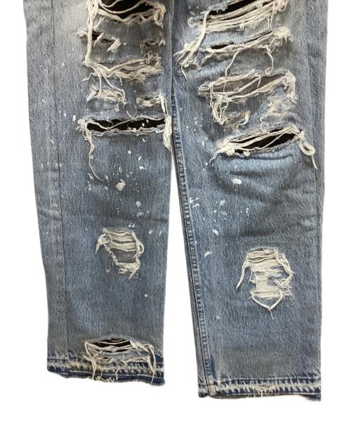 INNOCENCENYC（イノセンスニューヨーク）INNOCENCENYC (イノセンスニューヨーク) DESTROY LEATHER DENIM PANTS ブルー サイズ:33の古着・服飾アイテム