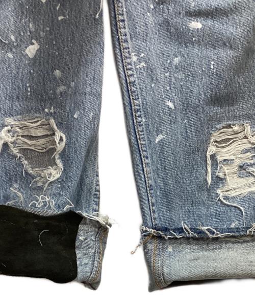 INNOCENCENYC（イノセンスニューヨーク）INNOCENCENYC (イノセンスニューヨーク) DESTROY LEATHER DENIM PANTS ブルー サイズ:33の古着・服飾アイテム