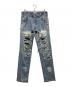 INNOCENCENYC（イノセンスニューヨーク）の古着「DESTROY LEATHER DENIM PANTS」｜ブルー