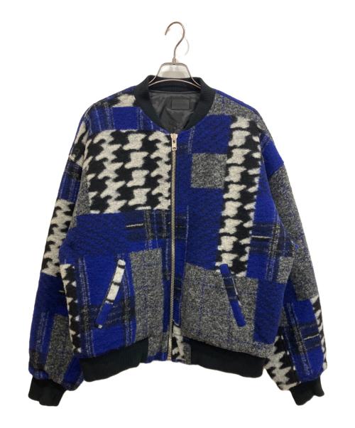 DANKE SCHON（ダンケ シェーン）Danke schon (ダンケ シェーン) ウール総柄スタジャン グレー×ネイビー サイズ:Freeの古着・服飾アイテム