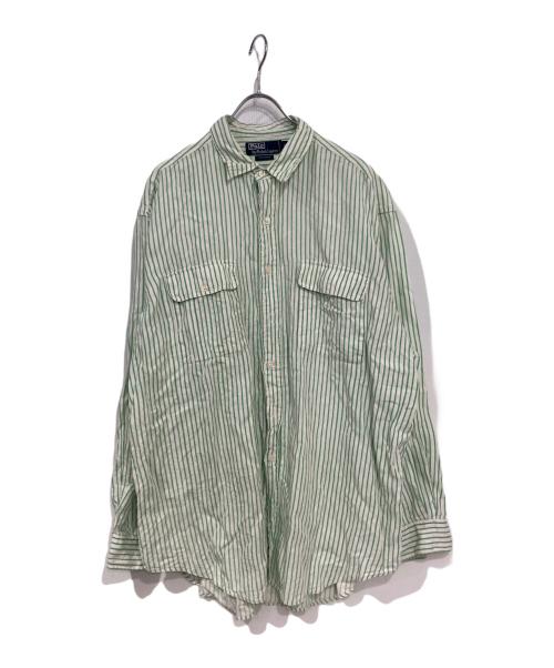 POLO RALPH LAUREN（ポロ・ラルフローレン）POLO RALPH LAUREN (ポロ・ラルフローレン) ストライプリネンシャツ グリーン サイズ:XLの古着・服飾アイテム