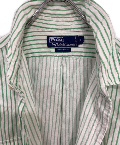 POLO RALPH LAUREN（ポロ・ラルフローレン）POLO RALPH LAUREN (ポロ・ラルフローレン) ストライプリネンシャツ グリーン サイズ:XLの古着・服飾アイテム